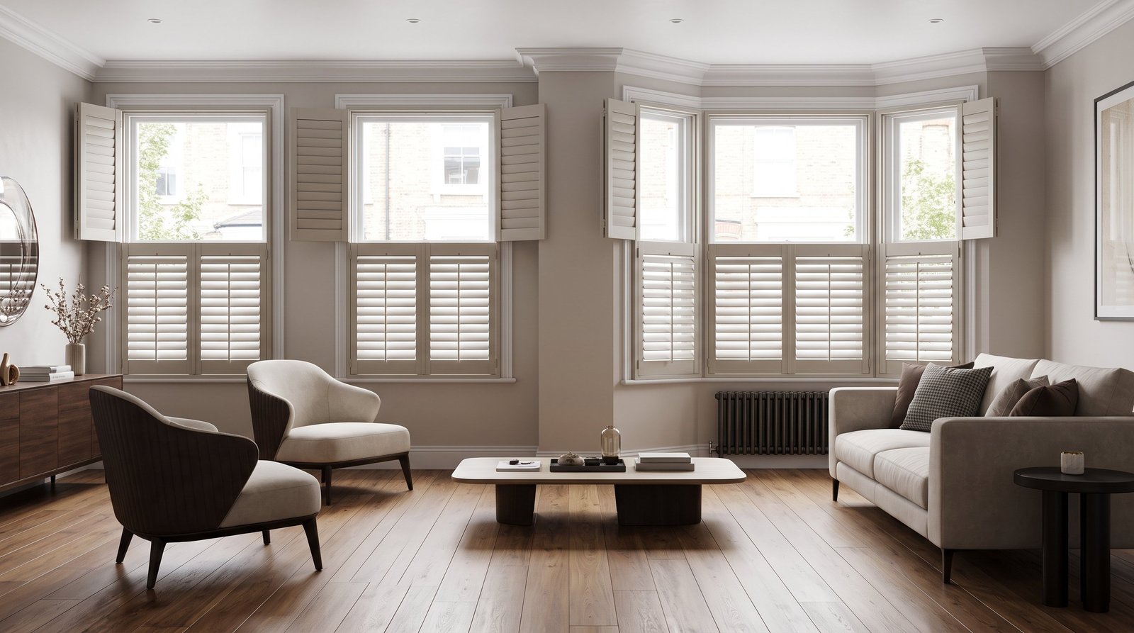 Modern Ground-Floor Living Room &mdash; Cafe Style Shutters