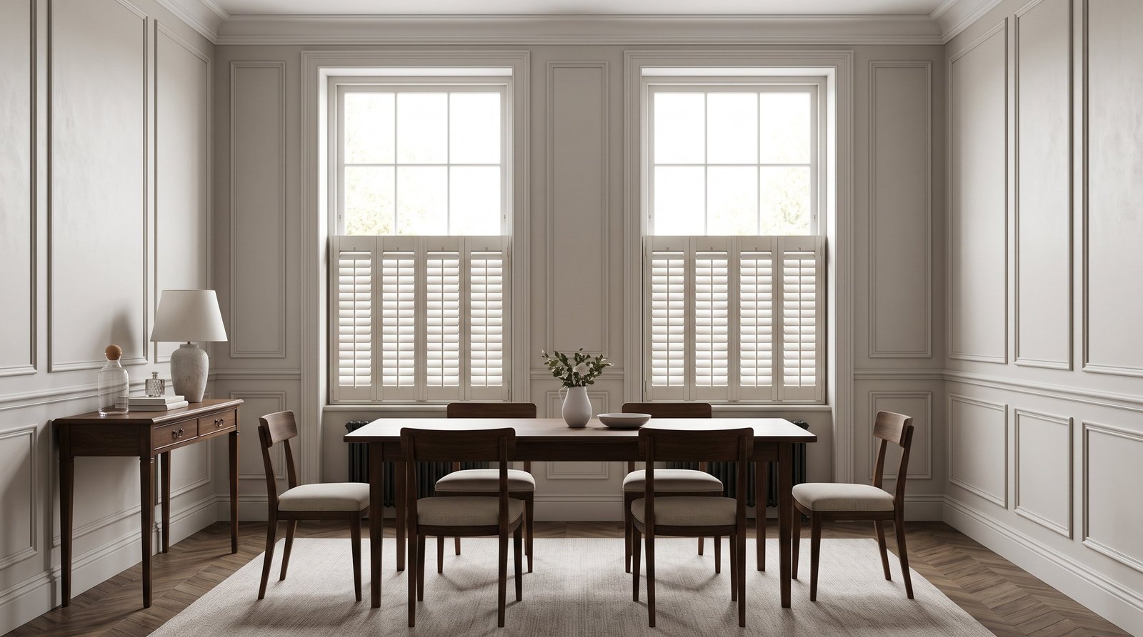 Elegant Heritage Dining Room &mdash; Cafe Style Shutters