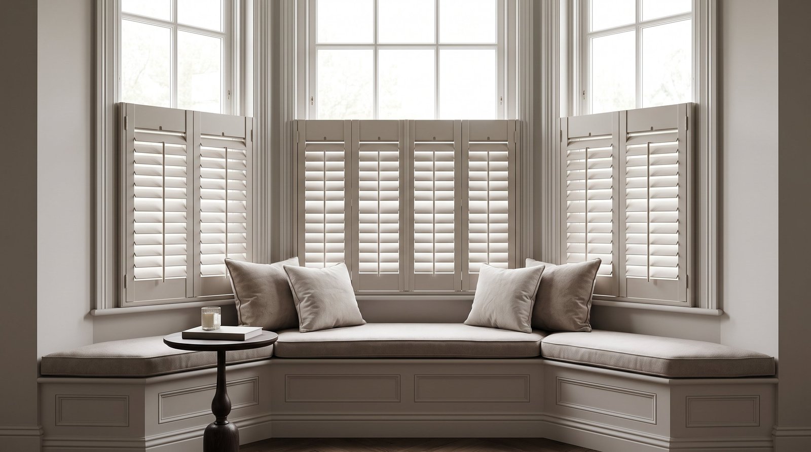 Refined Bay Window Reading Corner &mdash; Cafe Style Shutters