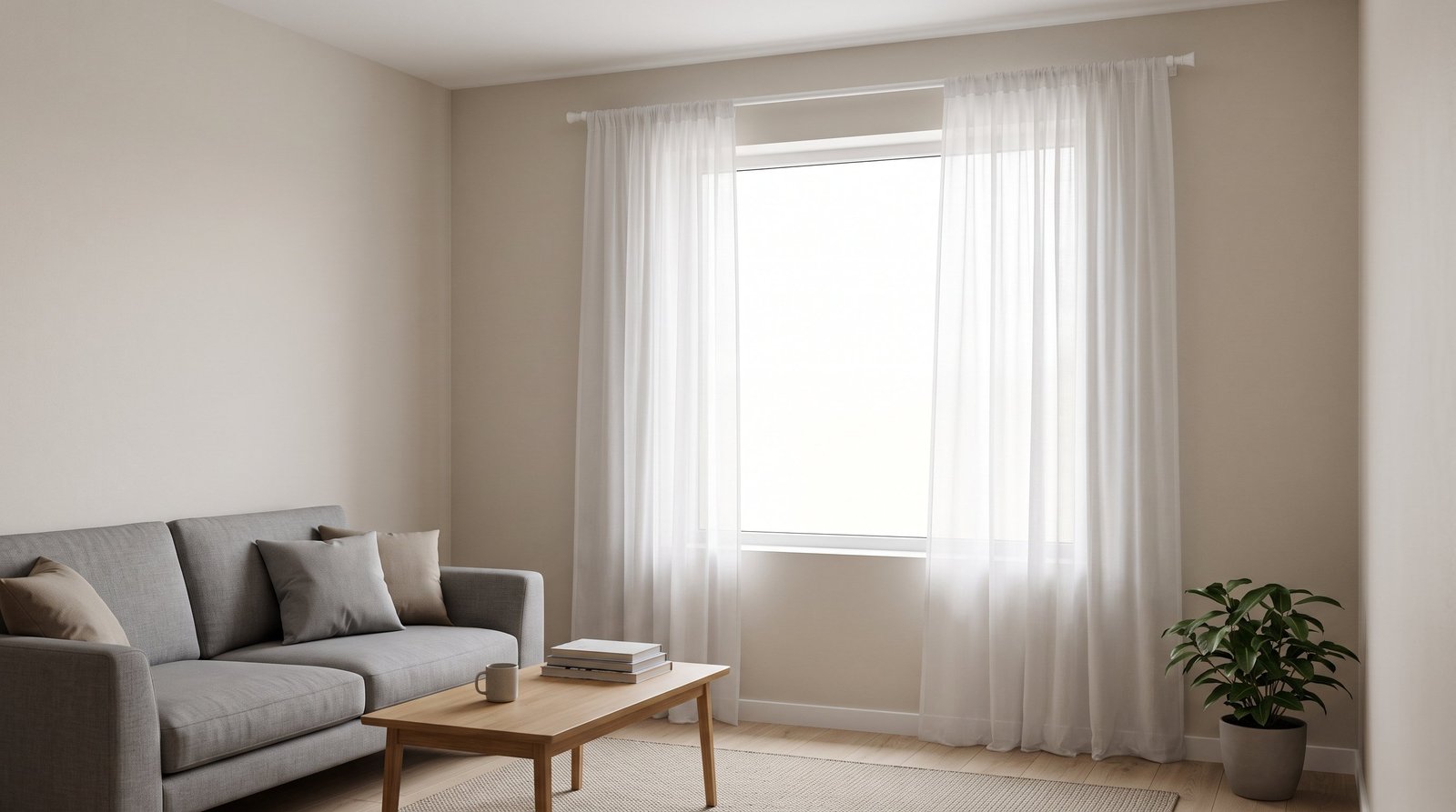 Before: bare window with harsh light