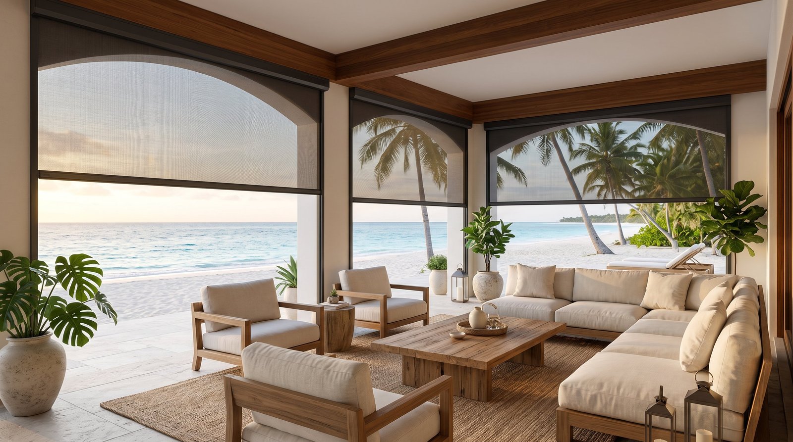 Luxury Beach Villa Outdoor Lounge &mdash; Fly Screen Blinds