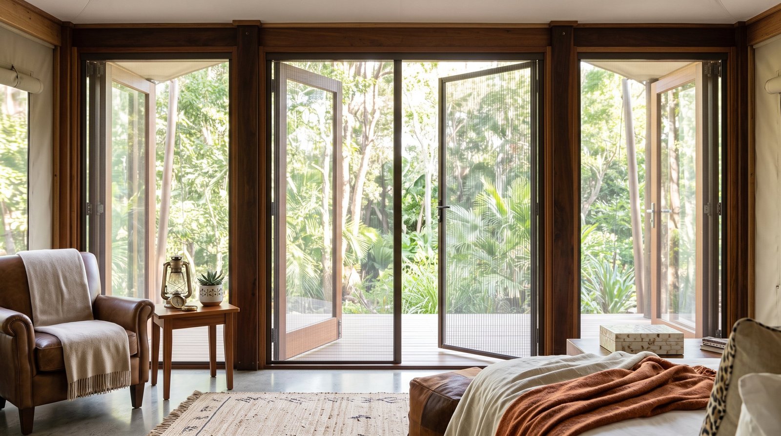 Luxury Glamping Suite Entrance &mdash; Fly Screen Blinds