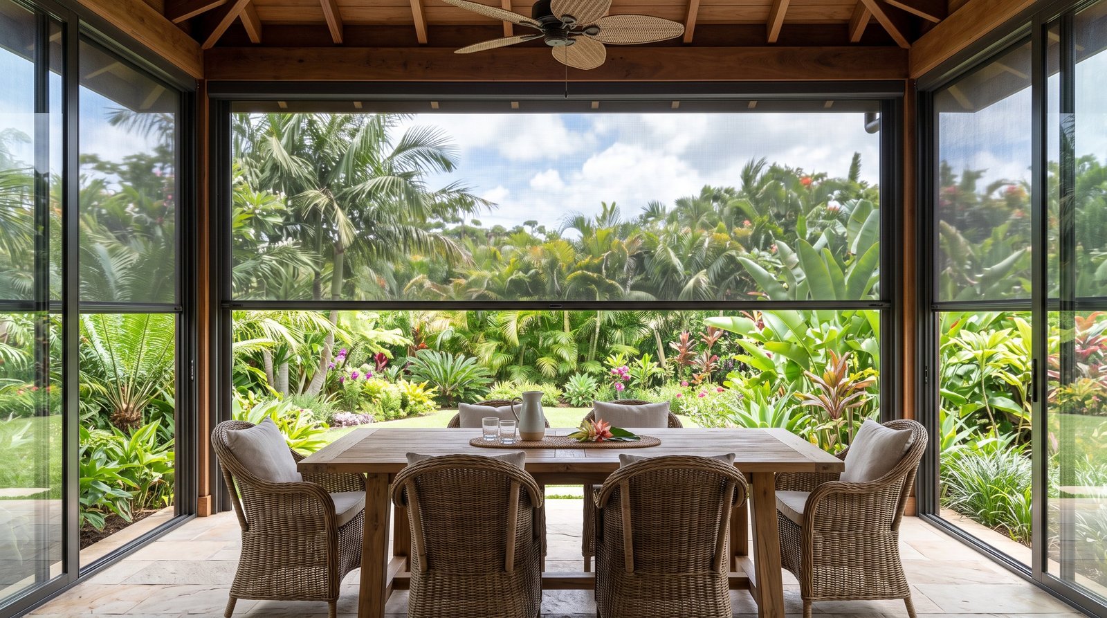Tropical Garden Dining Veranda &mdash; Fly Screen Blinds