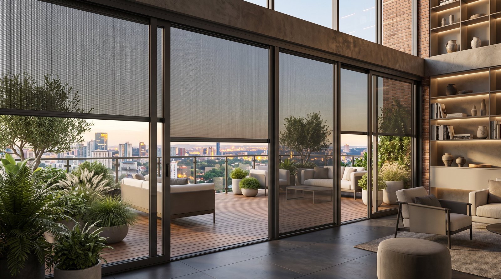 Urban Rooftop Garden Lounge &mdash; Fly Screen Blinds
