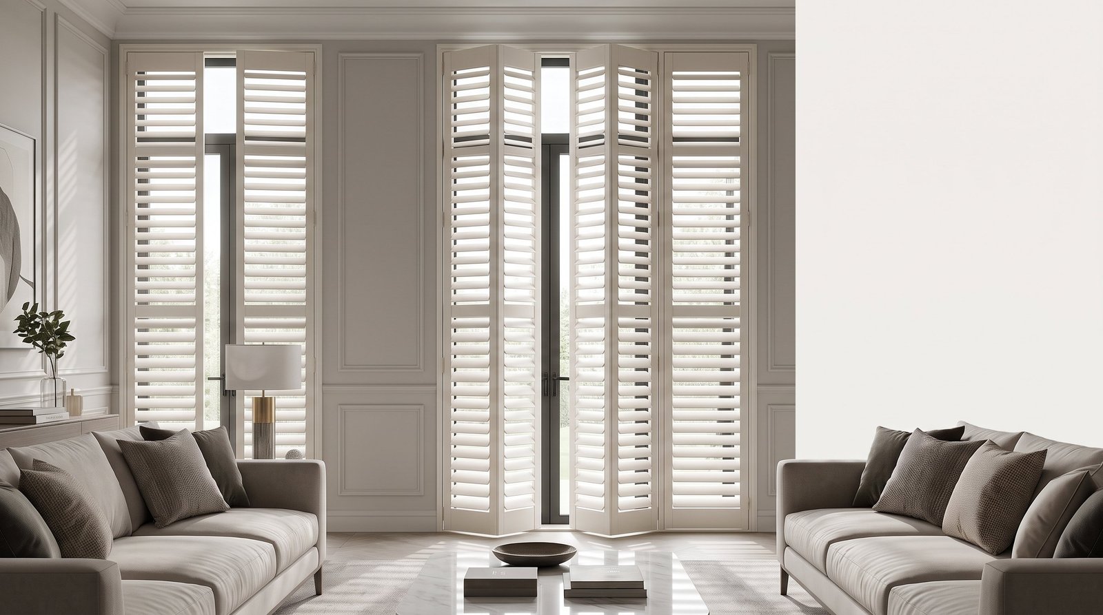 Luxury Formal Sitting Room &mdash; Full Height Shutters