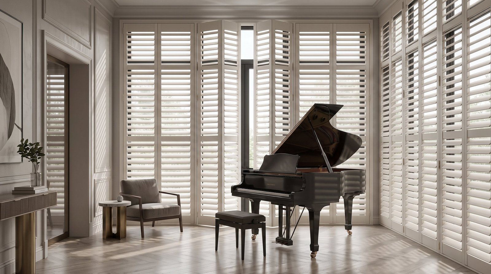 High-End Music Room &mdash; Full Height Shutters