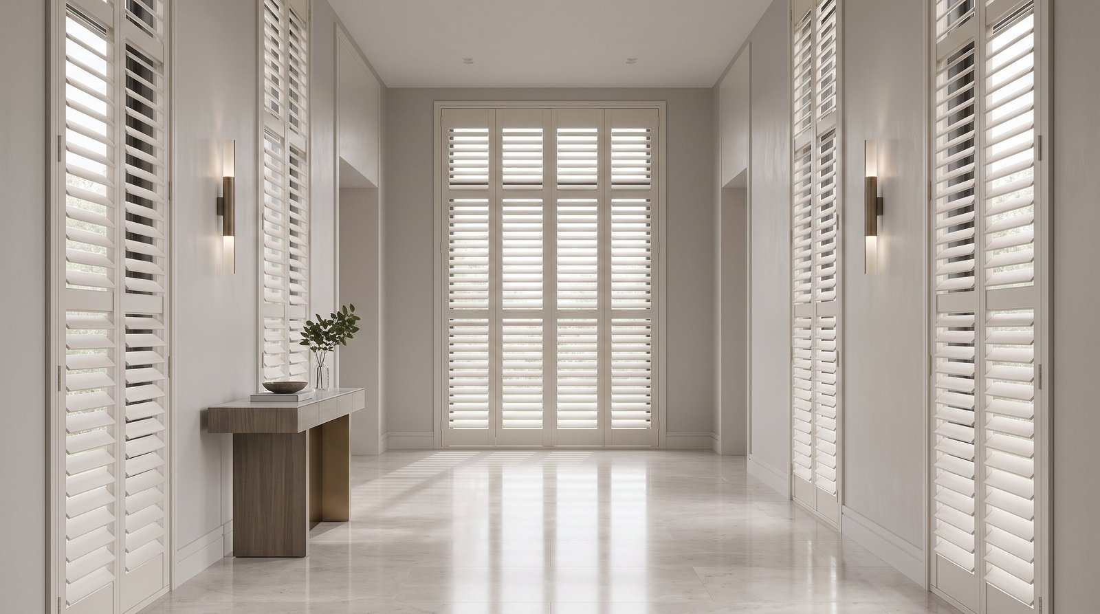Luxury Hallway Window Feature &mdash; Full Height Shutters
