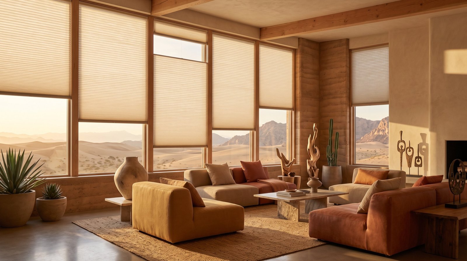 Desert Retreat Lounge &mdash; Honeycomb Blinds