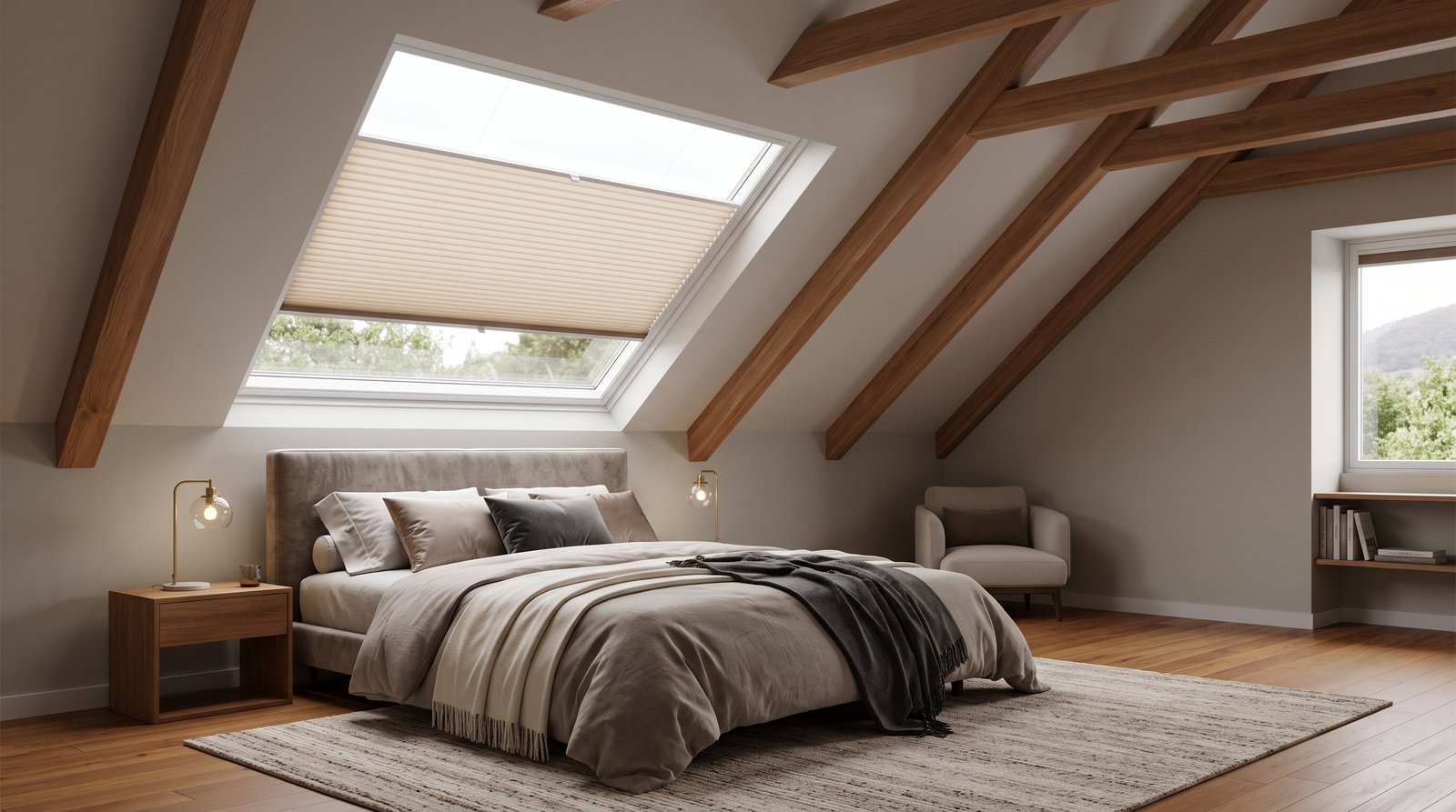 Luxury Attic Bedroom &mdash; Honeycomb Blinds