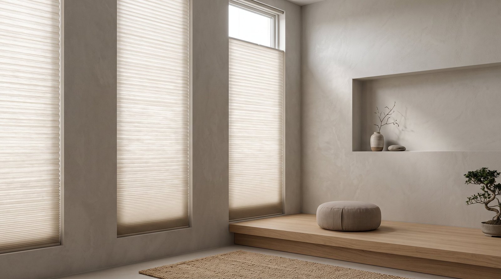 Minimalist Meditation Room &mdash; Honeycomb Blinds