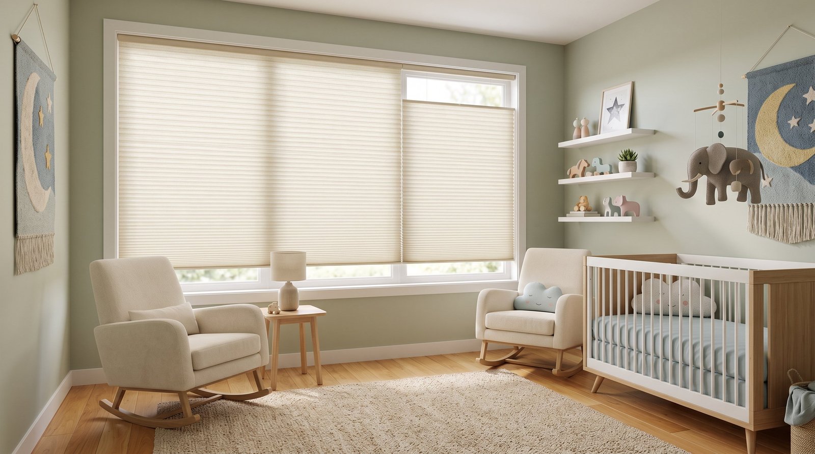Modern Baby Nursery &mdash; Honeycomb Blinds