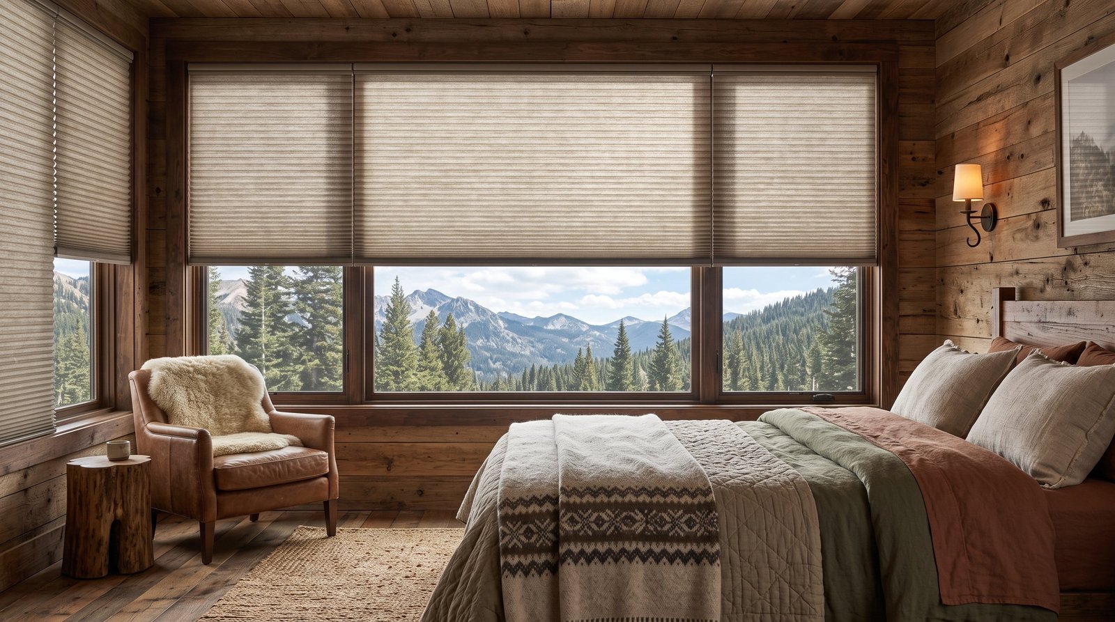 Mountain Cabin Guest Room &mdash; Honeycomb Blinds