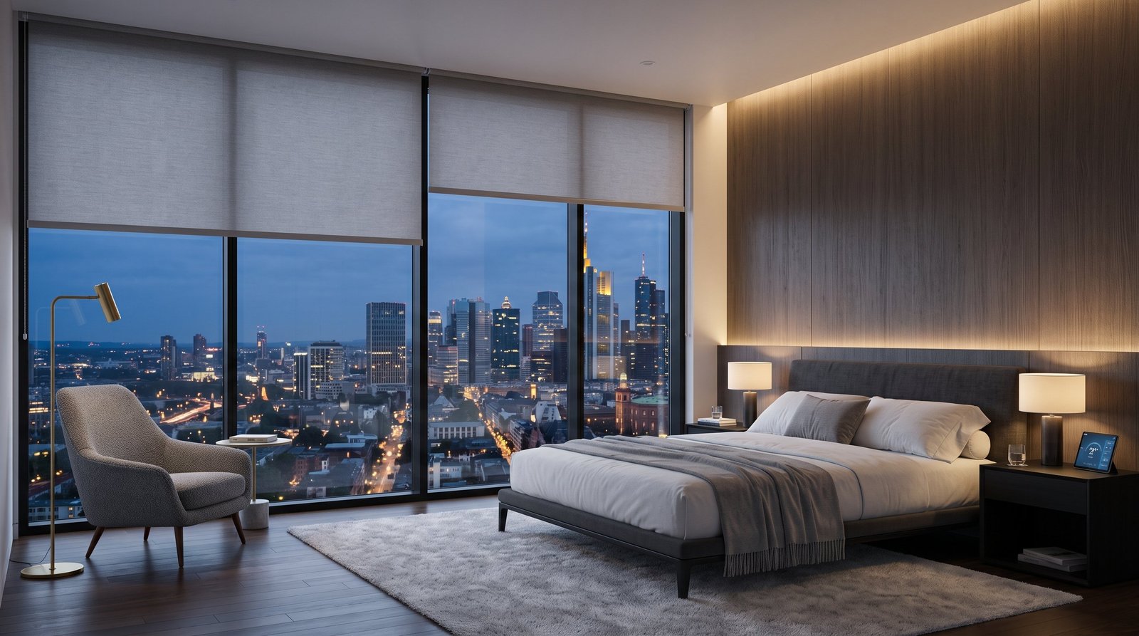 Smart Penthouse Bedroom &mdash; Motorised Blinds