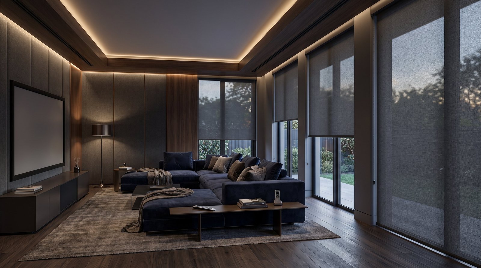 Luxury Home Cinema Lounge &mdash; Motorised Blinds