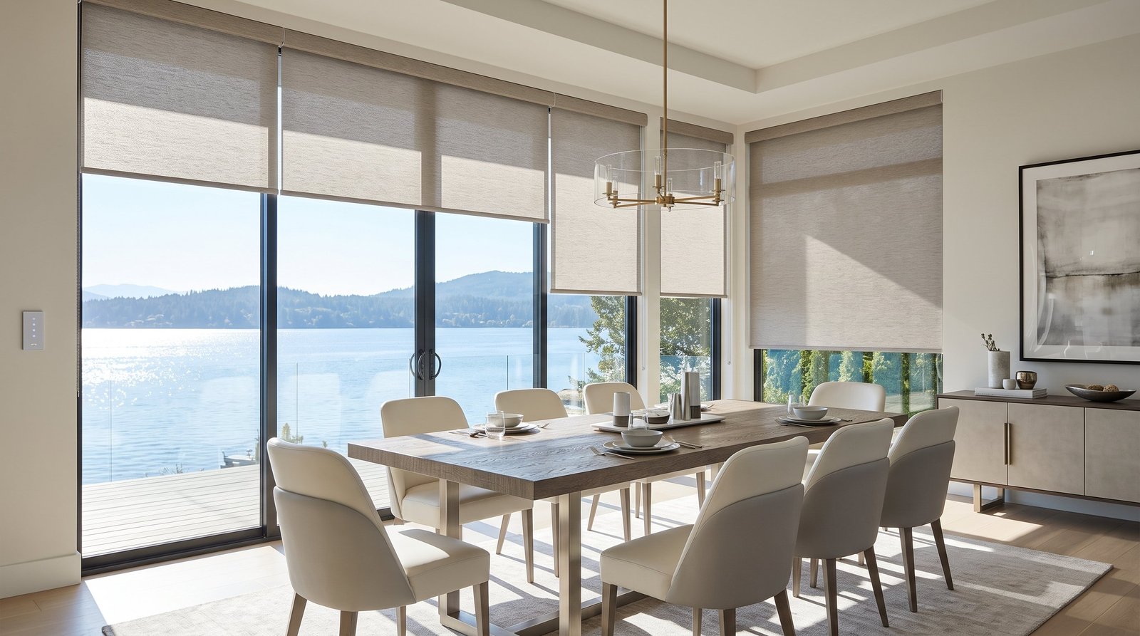Smart Lakeside Dining Room &mdash; Motorised Blinds