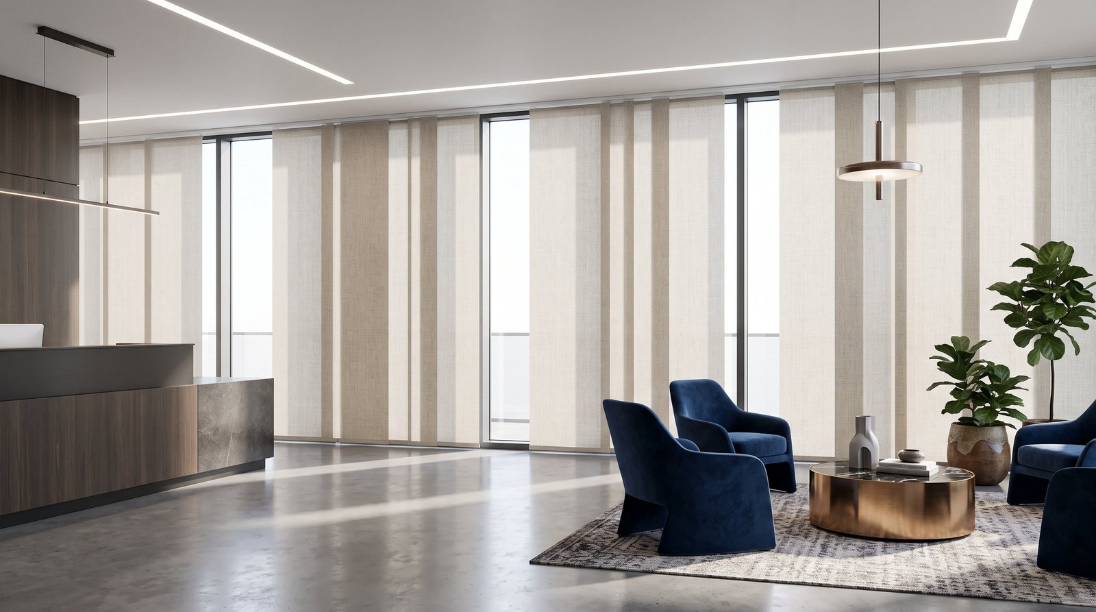 Elegant Reception Waiting Area — Panel Blinds
