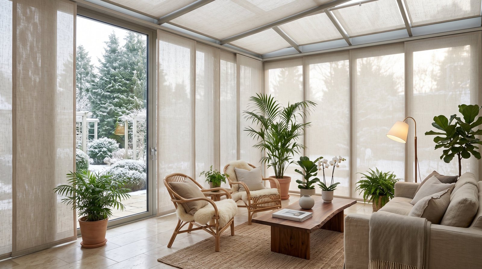 Luxury Winter Garden Room — Panel Blinds