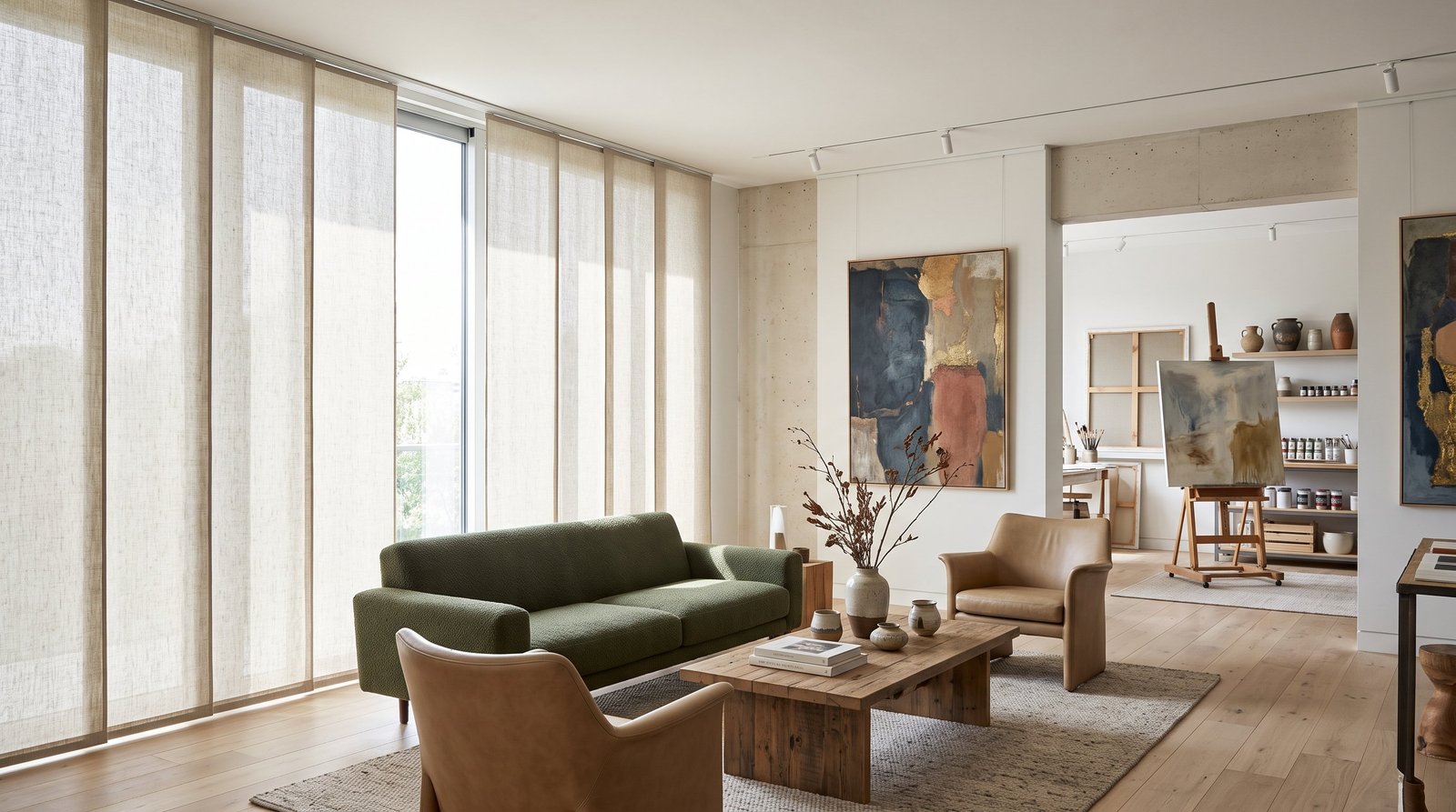 Contemporary Art Workshop Lounge — Panel Blinds