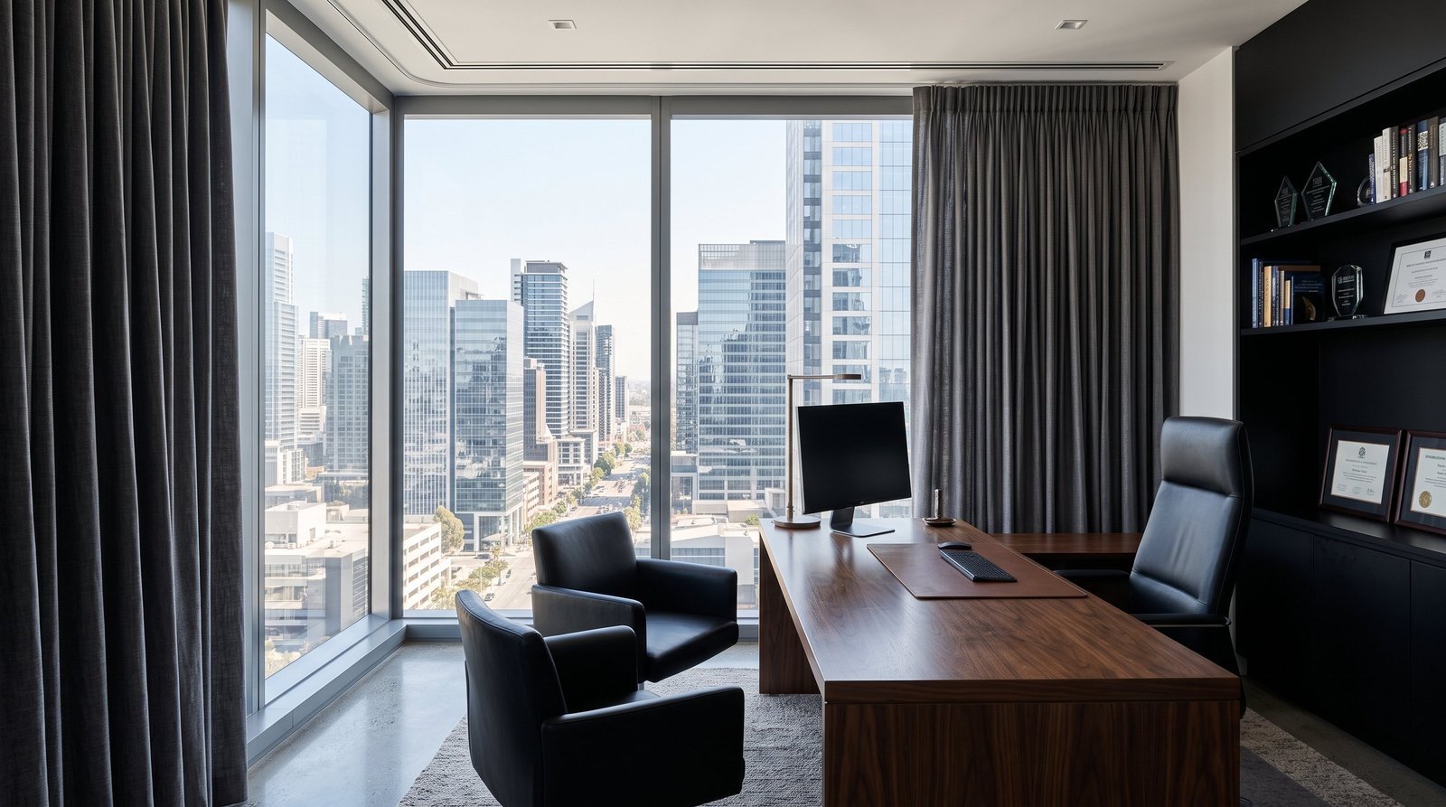 Luxury Penthouse Living Room &mdash; Pinch Pleat Curtains