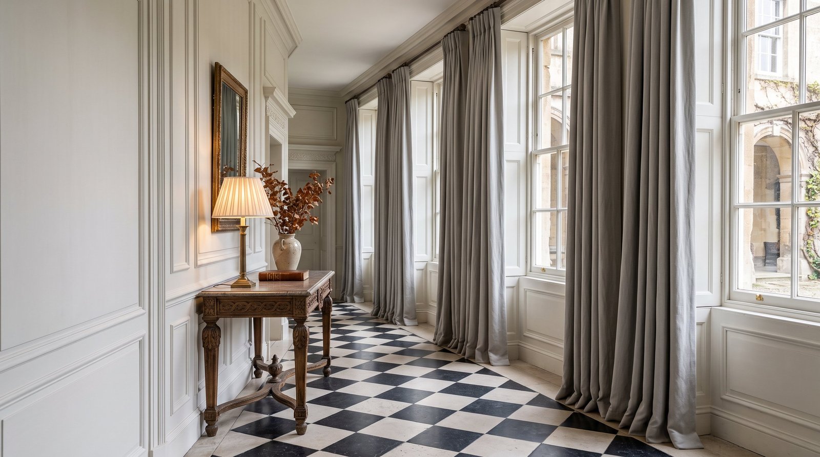 Sleek Executive Office &mdash; Pinch Pleat Curtains