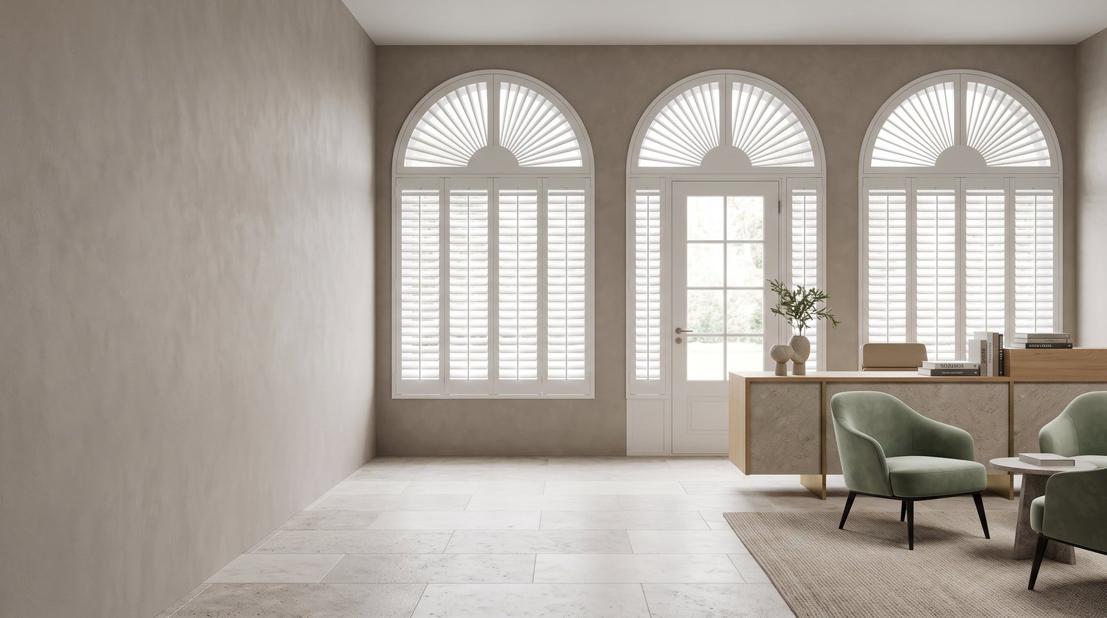 Boutique Reception With Arched Glazing &mdash; Shaped Shutters