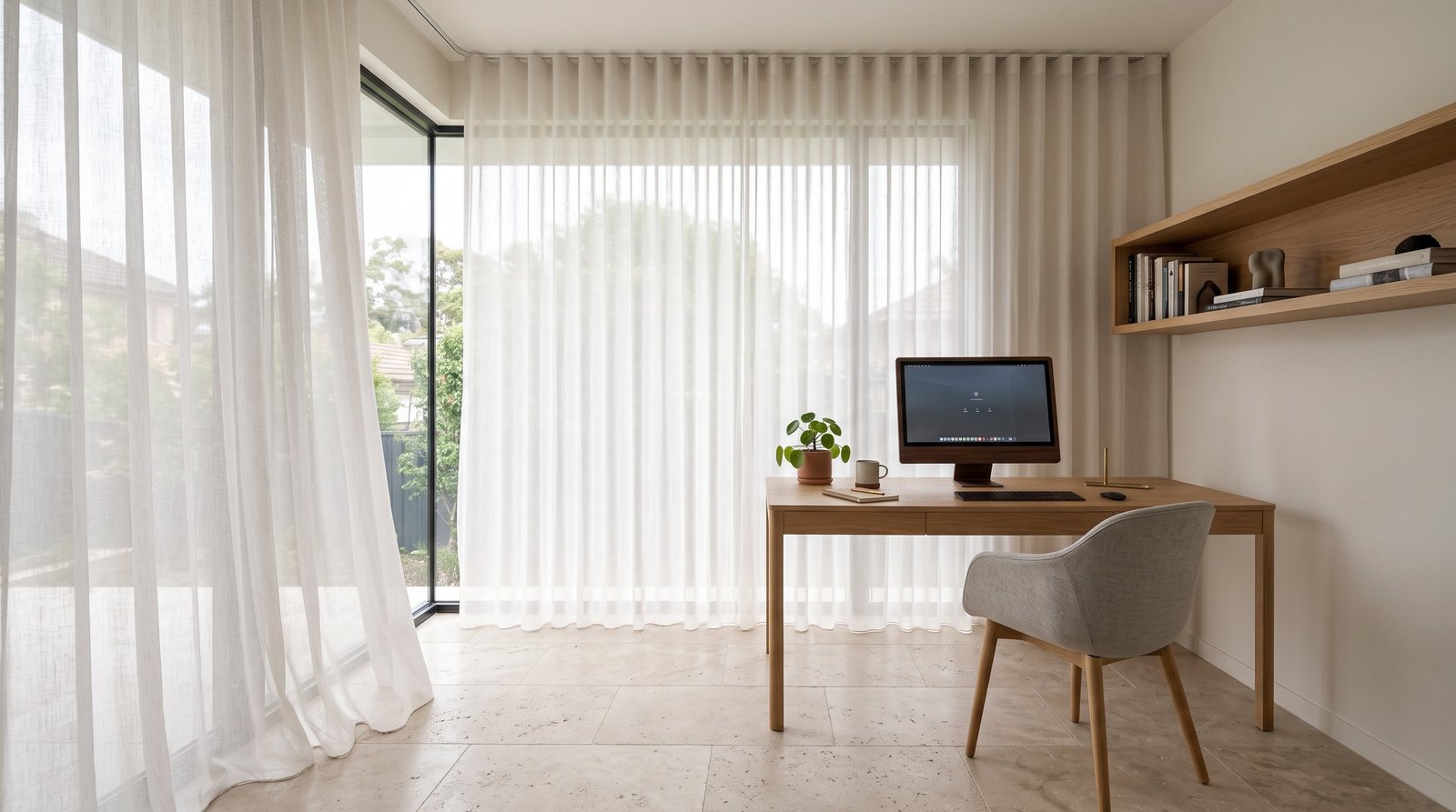Minimalist Home Office &mdash; Sheer Curtains