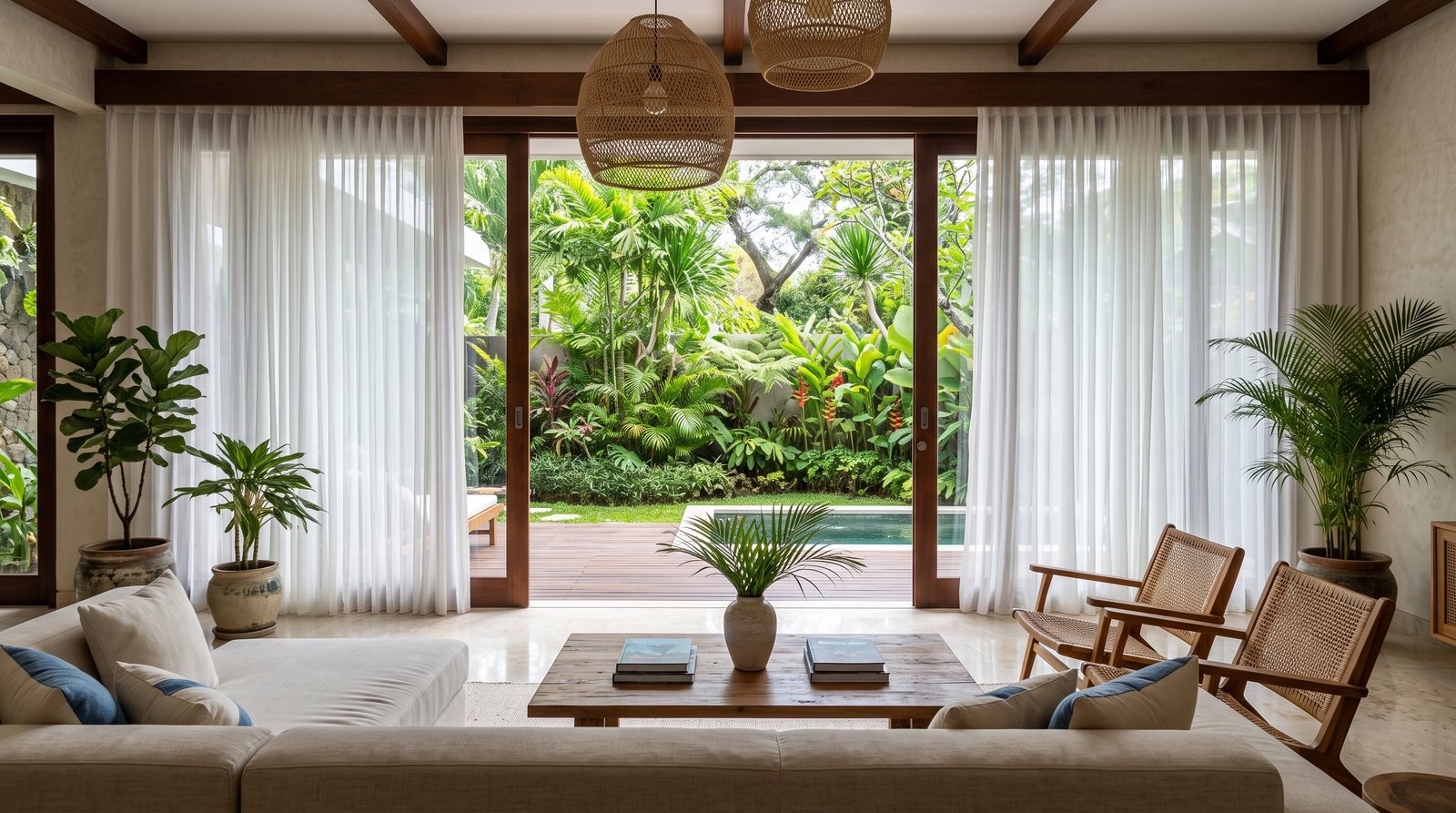 Tropical Modern Living Space &mdash; Sheer Curtains